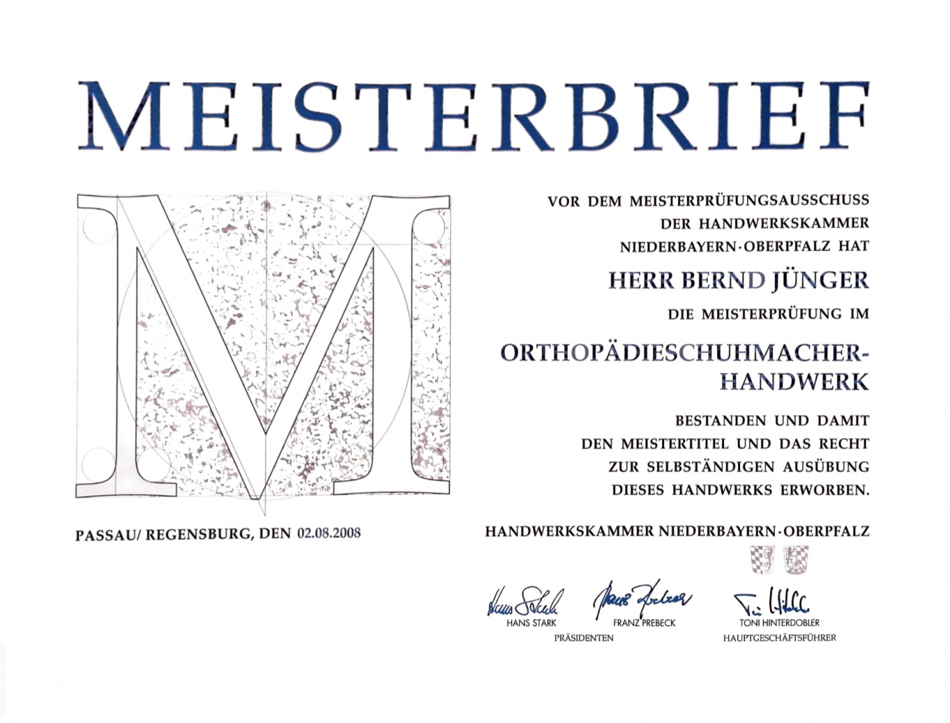 Meisterbrief Bernd Jünger Meisterbrief Bernd Jünger